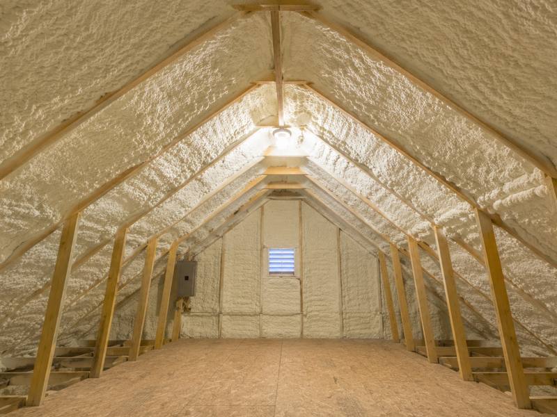 Attic finished in spray foam insulation from the ridge to the eaves by Orillia Spray Foam Insulation