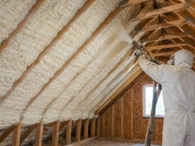 Attic rafters sprayed from the ridge down