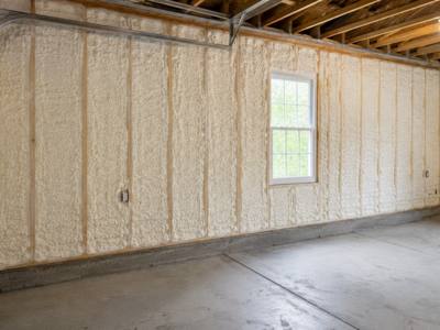 Attached garage wall and ceiling sealed in one pass